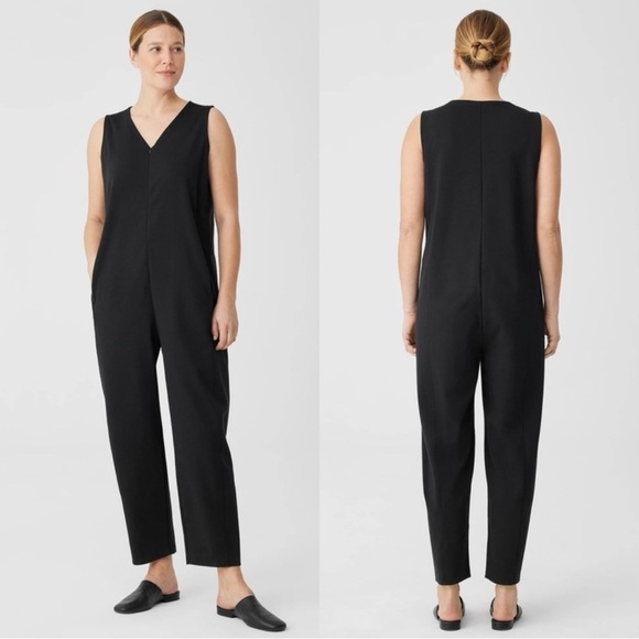 Eileen Fisher Zip Front Cotton Blend Ponte Lantern Jumpsuit - Picture 1 of 10